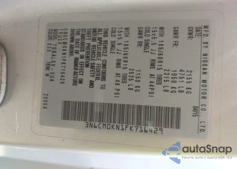 2015 Nissan Nv200 Sv из США, поврежденный, VIN 3N6CM0KN1FK716429